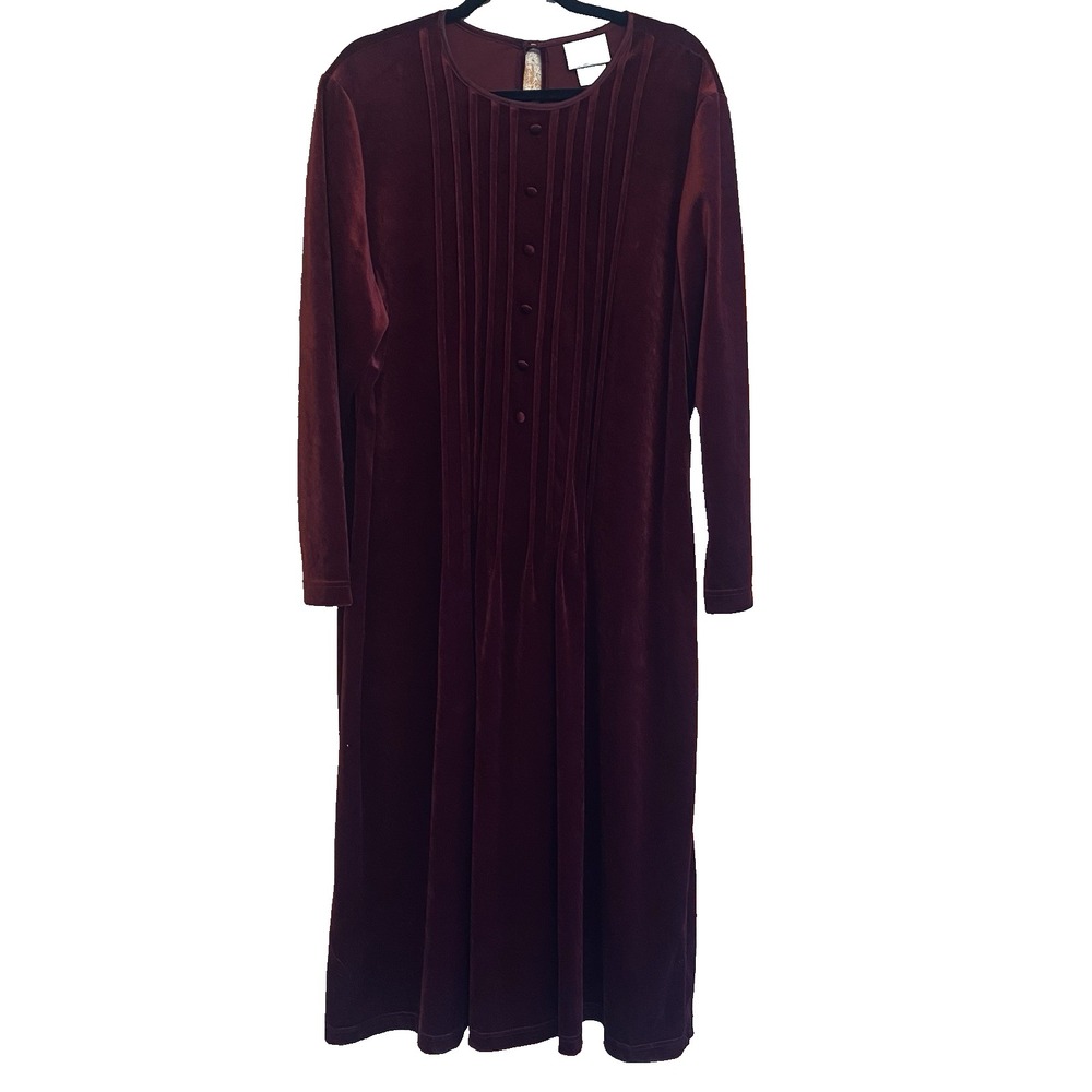 Vintage Blair Stretch‎ Velvet Long Sleeve Velour Nightgown Burgundy Wine Maroon